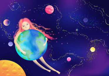 宇宙银河系里拥抱地球的小女孩