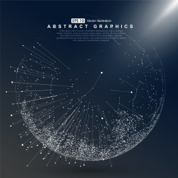  点线面组成的世界地图、全球合作、未来科技、海报背景。