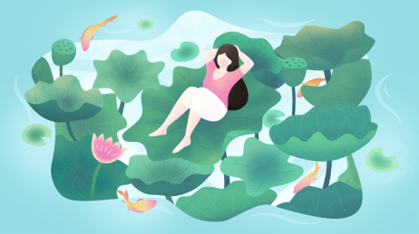 夏天荷塘荷叶锦鲤女孩主题页