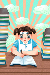 学生高考备考插画