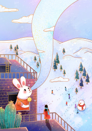 冬天里的兔子和雪景