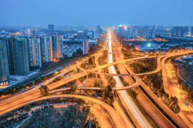 成都市龙潭立交桥夜景风光