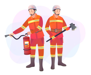 消防员用工具救火 扁平人物插画