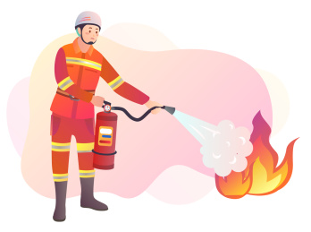 消防员使用灭火器救火 扁平人物插画