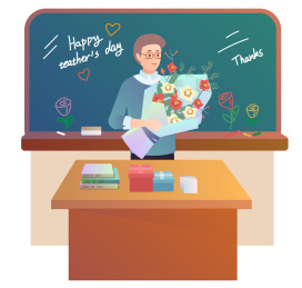 教师节送花给老师 扁平人物插画