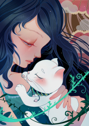 夏日房间里的一个人和一只猫