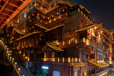 重庆洪崖洞地标建筑、旅行目的地