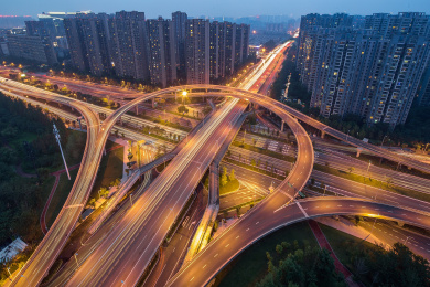 成都市桂溪立交桥车流夜景风光
