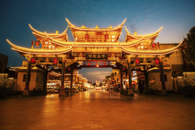 成都市琴台路琴台故径夜景