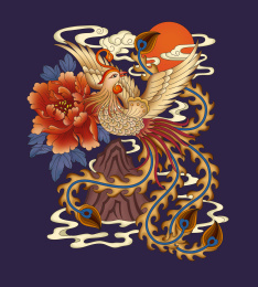 中国传统的凤凰牡丹插画图案