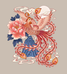颜色丰富的中国传统凤凰插画