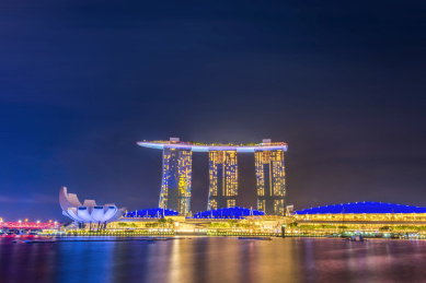 亚洲狮城新加坡标志建筑金潲酒店夜景