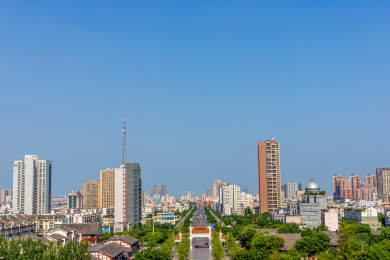 中国四川省德阳市城市建筑群景观