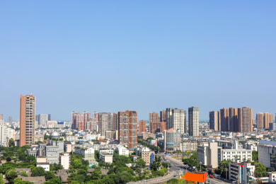 中国四川省德阳市城市建筑群景观