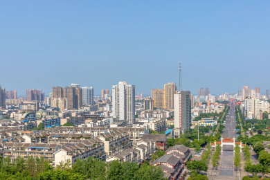 中国四川省德阳市城市建筑群景观