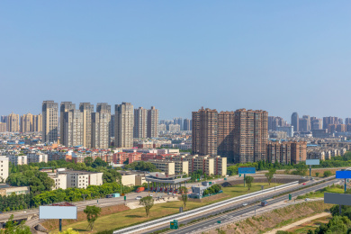 中国四川省德阳市城市建筑群景观