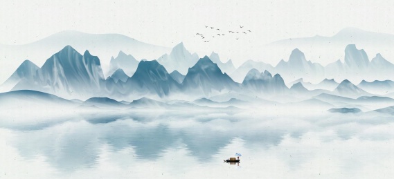 手绘中国风水墨意境山水风景