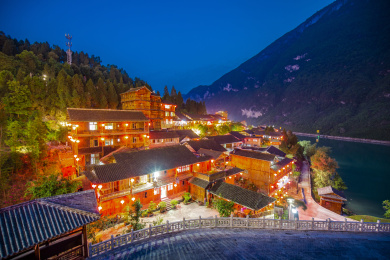 重庆酉阳龚滩古镇夜景风光