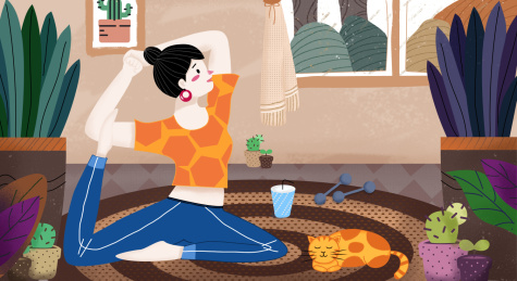 科学健身瑜伽拉伸扁平早点插画