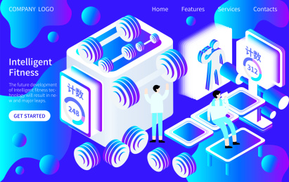 2.5D智能健身减肥瘦身矢量插画