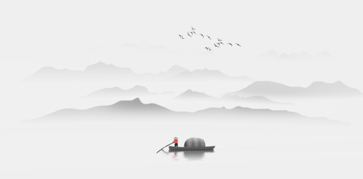 手绘新中式意境水墨山水画