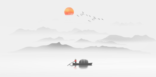 手绘新中式意境水墨山水画