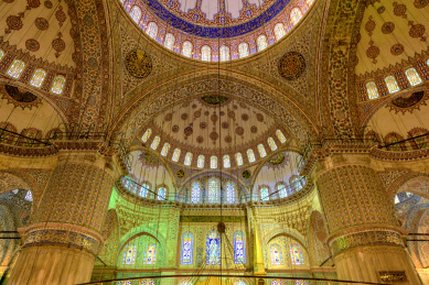 土耳其伊斯坦布尔蓝色清真寺苏丹艾哈迈德清真寺内景