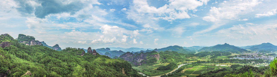 蓝色晴朗天空下的中国福建省南平市武夷山全景