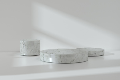 有窗户投影的空房间内的物品展示平台，三维渲