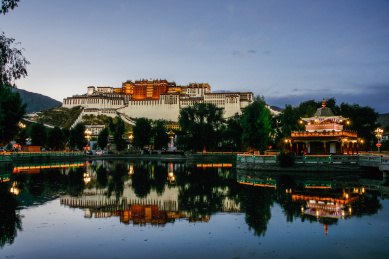 中国拉萨布达拉宫夜景风光