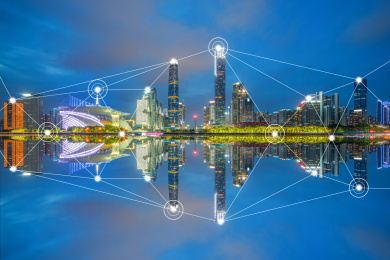 广州城市风光天际线与互联网科技大数据概念