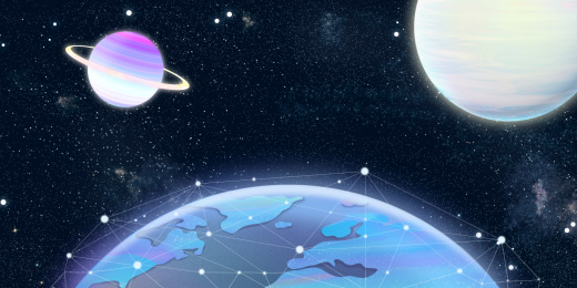 广阔又神秘的宇宙中，地球迎来黎明的曙光插画背景海报