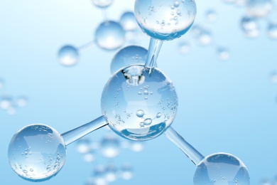 蓝色的干净的水滴玻璃球组成的甲烷CH4分子