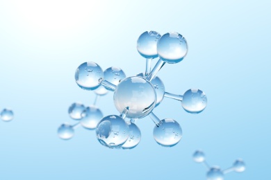 蓝色的干净的水滴玻璃球组成的甲烷CH4分子