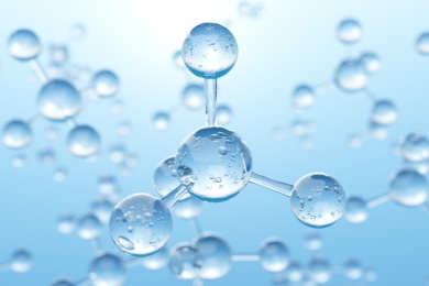 蓝色的干净的水滴玻璃球组成的甲烷CH4分子