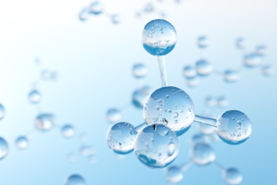 蓝色的干净的水滴玻璃球组成的甲烷CH4分子