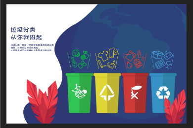地球背景上垃圾分类矢量插画