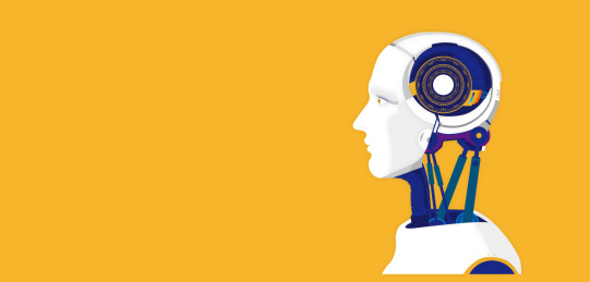 人工智能ai机器人侧脸蓝图矢量插画设计素材