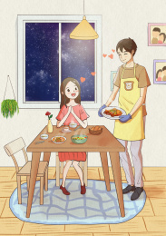 为恋人做晚餐的浪漫夜晚