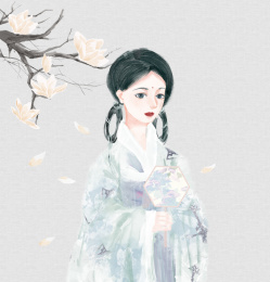 古风水彩美人单纯少女形象插图