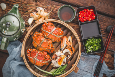 阳澄湖大闸蟹蟹肉蟹黄特写