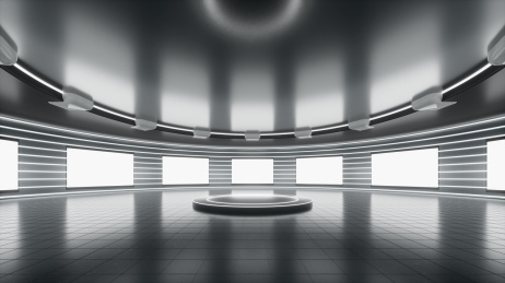 带有科技感的银白色产品展示展览空间 —— 3d渲染