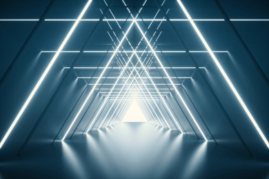 有发光线条条形灯组成的几何形状科技感通道隧道背景素材