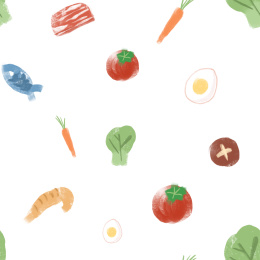 手绘蔬菜肉类食材无缝拼接图案插画