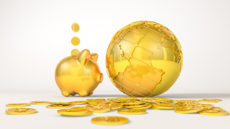 金融经济全球化金币地球仪场景