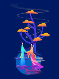 中国风场景 在桂树下仙山上牵手的古装情侣