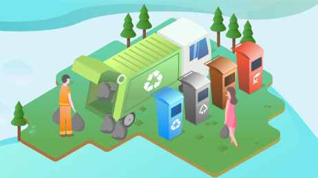 2.5d现代社区垃圾分类宣传插画