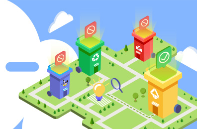 25d自然环境垃圾分类手绘矢量插画