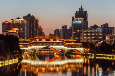 成都九眼桥合江亭廊桥夜景风光