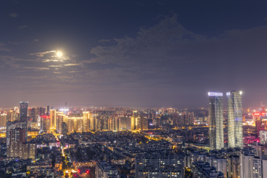 明月夜的成都天际线夜景城市